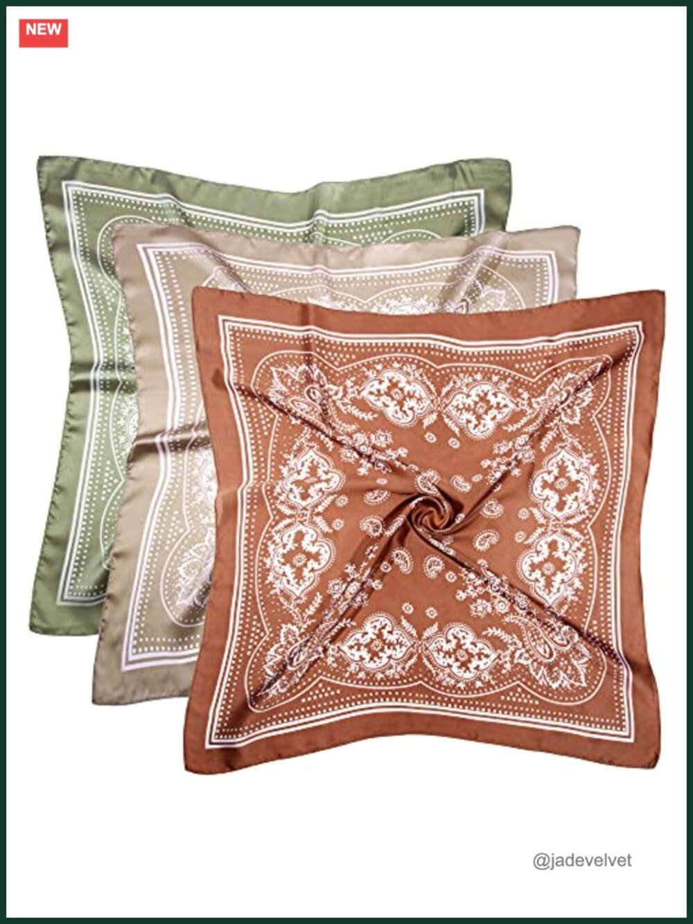3 Pack Satin Square Scarf for Hair Neck Handbag Accessory